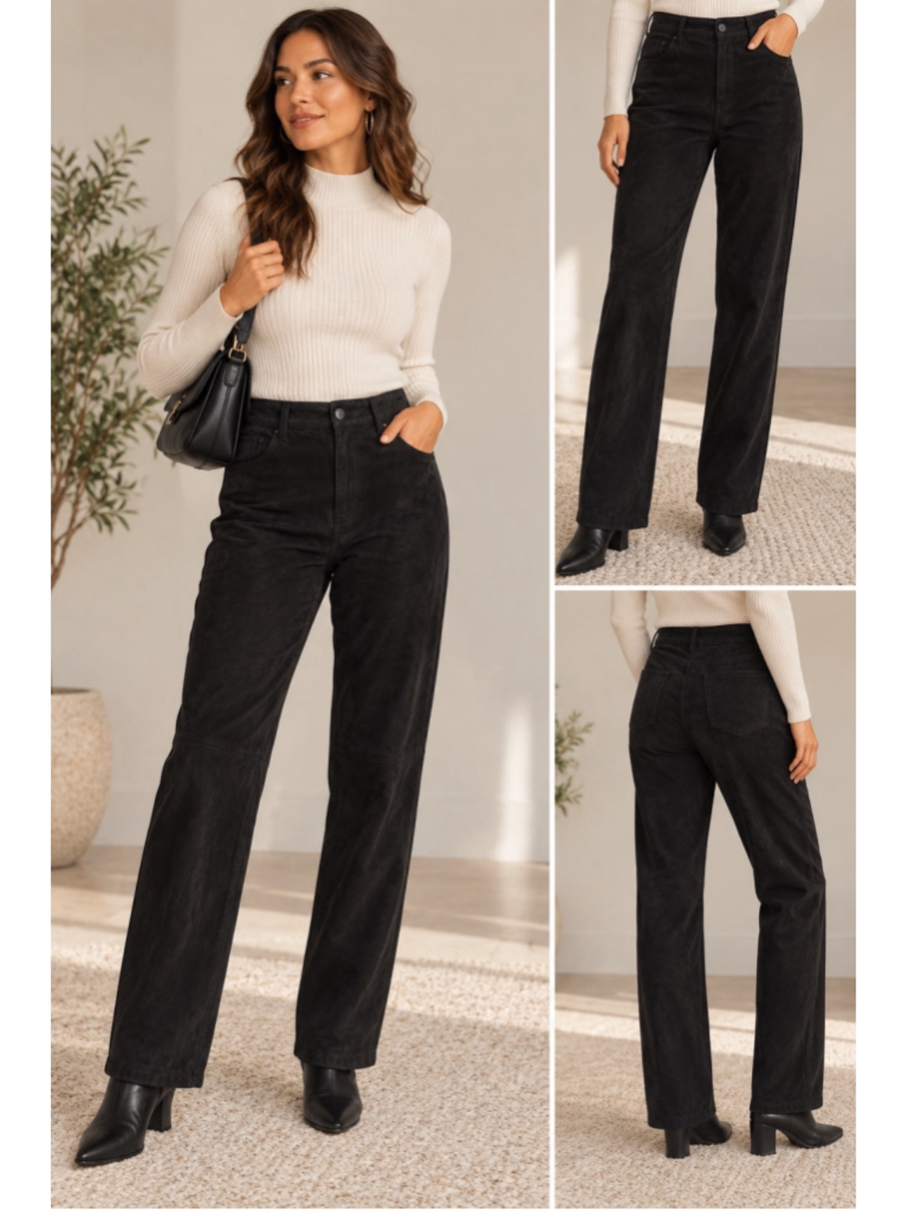 Vintage Cedars Black Genuine Leather Pants Women’s Size 14 Straight Leg Lined